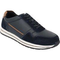 Pegasus Men's Wide G Fit Leather Trainers Premium Lace-Up Sneakers with Suede in Navy | Size: 9