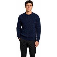 XPOSED Men's 100% Cotton Fine Cable Knit Crew Neck Jumper in Navy | Size: XL