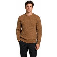 XPOSED Men's 100% Cotton Fine Cable Knit Crew Neck Jumper in Camel | Size: Small