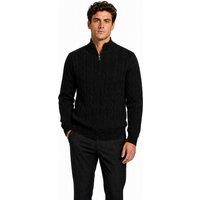 XPOSED Men's 100% Cotton Fine Cable Knit Quarter Zip Neck Jumper in Black | Size: XL