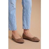 Dorothy Perkins Women's Katerina Bow Detail Faux Suede Ballet Pumps in Taupe | Size: 3