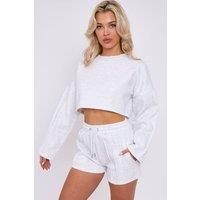 STYLEWISE Women's Seam Detail - Oversized Fleece - Crop Top & Shorts Co-ord in Grey | Size: XS
