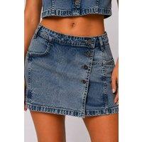 STYLEWISE Women's Wrap-Front Design - Button Fasten - Denim Skort With Shorts in Blue | Size: 14