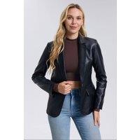 OUTTA BOX Women's Women's Faux Leather Blazer Jacket - Casual Smart PU Coat in Black | Size: Small