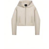 OUTTA BOX Women's Faux Leather Cropped Hooded Jacket in Beige | Size: Small