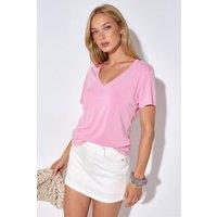 Busem Women's V-Neck Short Sleeve Modal Blouse in Pink | Size: XL
