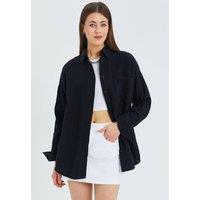 MixRay Women's Oversize Shirt with Pocket Detail in Black | Size: Large