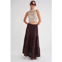 MixRay Women's Maxi Cotton Skirt in Light Brown | Size: Medium