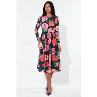 MSN Collection Women's Floral Belted Midi Skater Dress | Size: XL