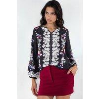 MSN Collection Women's Floral V-neck Crepe Blouse | Size: Small