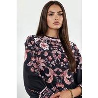 MSN Collection Women's Floral Embroidered Crepe Blouse in Black | Size: Medium