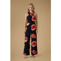 Oasis Women's Halter Cross Neck Viscose Printed Jumpsuit | Size: 8