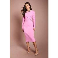 Coast Women's Cutout Detail Long Sleeve Midi Dress Gold Trim in Pink | Size: 16
