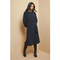 Wallis Women's Jersey Belted Midi Dress in Navy | Size: 12