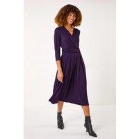 Roman Women's Mock Wrap V-Neck Stretch Midi Dress in Purple | Size: 10