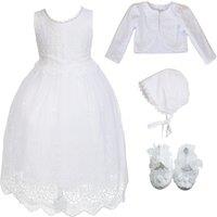 Cinda Girl's Lace Christening Gown Bonnet Bolero Shoes in White | Size: 3-6 m