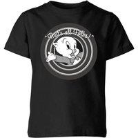 Looney Tunes That's All Folks Porky Pig Kids T-Shirt - Black | Size: YS