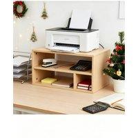 Living and Home 3-Tier Desktop Printer Stand with Storage, Office Desk Organiser in Light Brown