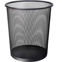 Keplin Round Trash Can Non-Slip Mesh Bin Sturdy Metal Wastepaper Bin in Black
