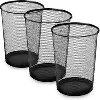 Keplin 3 Pack Round Trash Can Non-Slip Mesh Bin Sturdy Metal Wastepaper Bin in Black