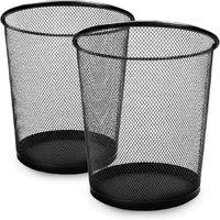 Keplin 2 Pack Round Trash Can Non-Slip Mesh Bin Sturdy Metal Wastepaper Bin in Black