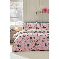 Catherine Lansfield Christmas Happy Holidays Duvet Cover Set in Pink | Size: Single