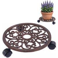 Oypla 12 Cast Iron Plant Pot Mobile Mover Trolley in Brown