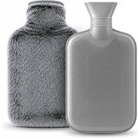 volila 2L Hot Water Bottle with Zip Cover for Pain Relief, Hand & Foot Warmer in Grey
