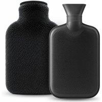 volila 2L Hot Water Bottle with Zip Cover for Pain Relief, Hand & Foot Warmer in Black
