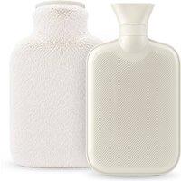 volila 2L Hot Water Bottle with Zip Cover for Pain Relief, Hand & Foot Warmer in White