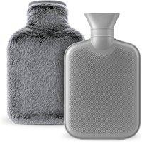 volila 1L Hot Water Bottle with Zip Cover for Pain Relief, Hand & Foot Warmer in Grey