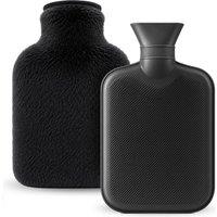 volila 1L Hot Water Bottle with Zip Cover for Pain Relief, Hand & Foot Warmer in Black