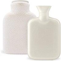 volila 1L Hot Water Bottle with Zip Cover for Pain Relief, Hand & Foot Warmer in White