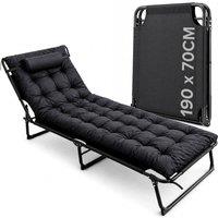volila Portable Folding Bed with Mattress for Camping in Black | Size: Small Single