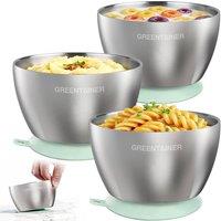 Greentainer Durable Baby Bowl Set Double-Wall Insulated Unbreakable 3 Pcs in Green