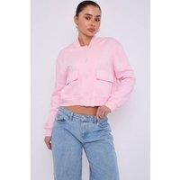 STYLEWISE Women's Fleeced Bomber Jacket - Cropped Fit - Casual Outerwear in Pink | Size: Small