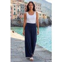 Roman Women's Petite Shirred Wide Leg Stretch Trouser in Navy | Size: 12