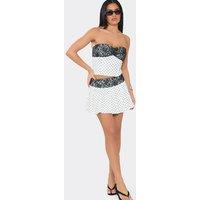 EGO Women's Lace Trim Polka Dot Mini Skirt in White | Size: 10