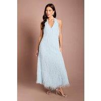 Coast Women's Muse Halterneck Faux Feather Fringe Midi Dress in Blue | Size: 12