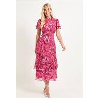 Wallis Women's Petite Paisley Burn Out Ruffle Midi Dress in Pink | Size: 18