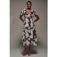 Jolie Moi Women's Mesh Short Sleeve Midaxi Dress in Brown | Size: 10