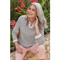 WoolOvers Women's Cashmere & Merino V Neck Jumper Womens in Light Grey | Size: Medium