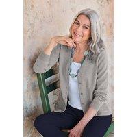 WoolOvers Women's Cashmere & Merino Classic V Neck Cardigan in Light Grey | Size: 2XL