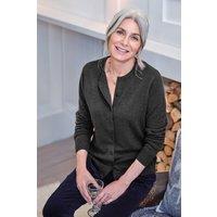 WoolOvers Women's Cashmere & Merino Classic Crew Neck Cardigan in Charcoal | Size: XL