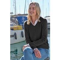 WoolOvers Women's Cashmere & Merino V Neck Jumper Womens in Charcoal | Size: 2XL