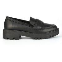 XY London Women's 'Kourtney' Chunky Sole Slip on Flat Loafers in Black | Size: 5