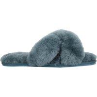 SNUGRUGS Women's Genuine Thick Sheepskin Open Back Peep Toe Cross Over Slipper Slider in Teal | Size: 5