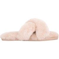 SNUGRUGS Women's Genuine Thick Sheepskin Open Back Peep Toe Cross Over Slipper Slider in Ivory | Size: 5