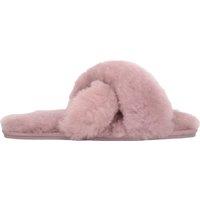 SNUGRUGS Women's Genuine Thick Sheepskin Open Back Peep Toe Cross Over Slipper Slider in Pink | Size: 3