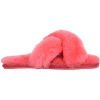 SNUGRUGS Women's Genuine Thick Sheepskin Open Back Peep Toe Cross Over Slipper Slider in Light Red | Size: 6